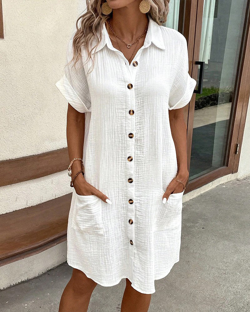 Zomerjurk met Knoopsluiting en Korte Mouwen – Lotte
