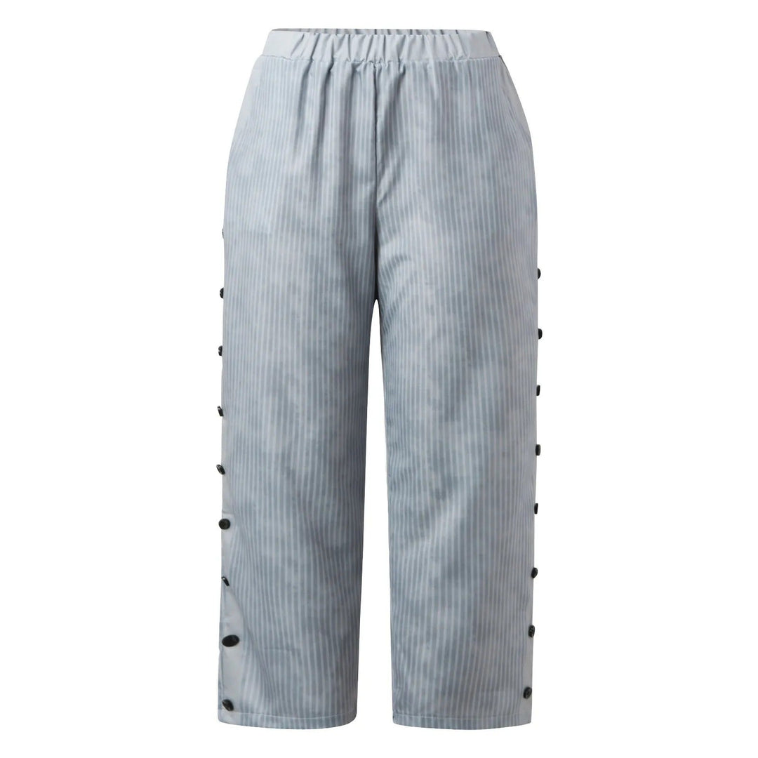 Gestreepte Hoge Taille Damesbroek met Decoratieve Knopen - Florence