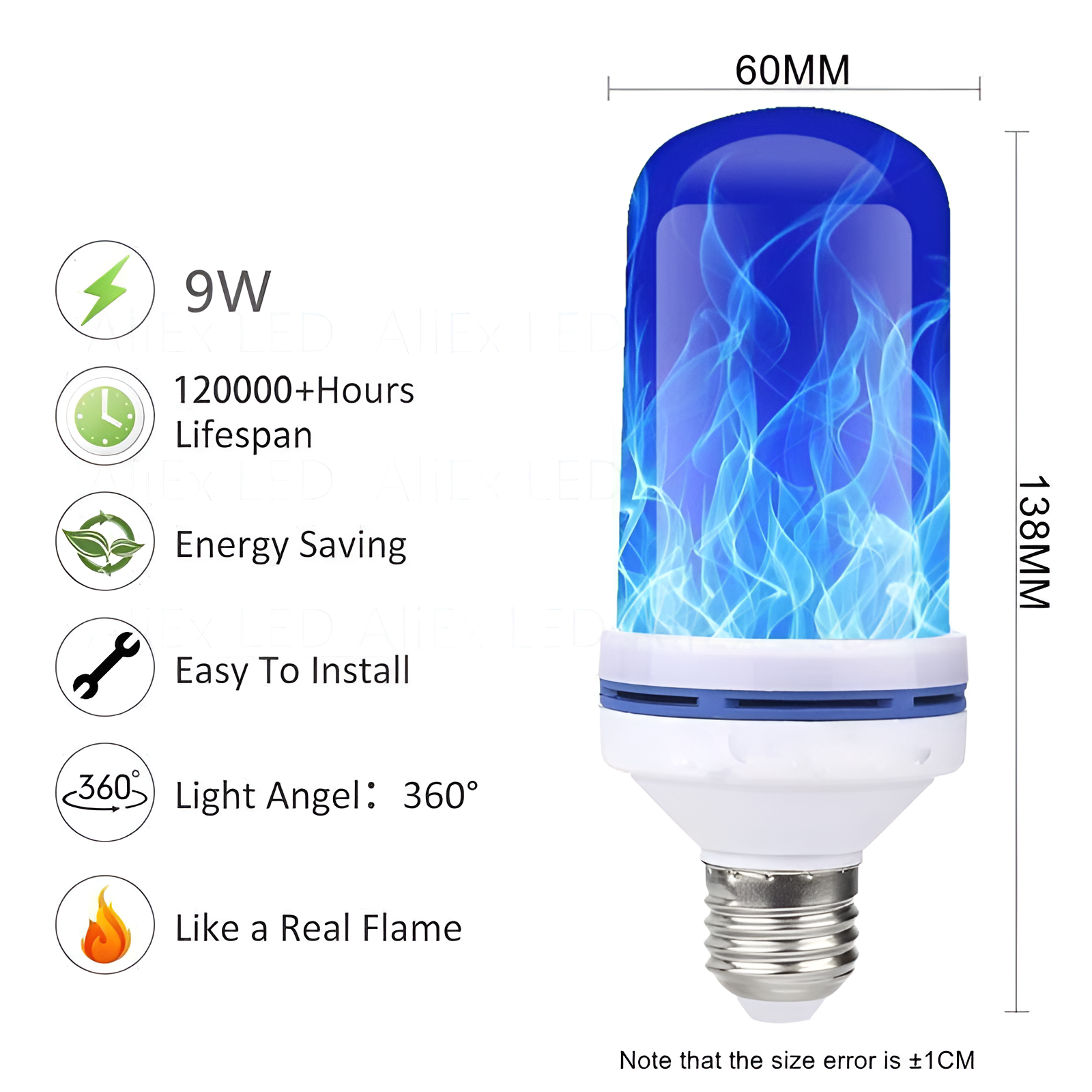 USB LED FLAME EFFECT LAMP - 9W SIMULATED FLAME BULB