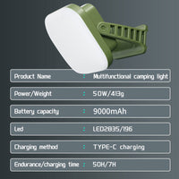 80W LED ZONNE-OPLAADBARE CAMPINGLAMP MET MAGNEET EN ZOOMFUNCTIE