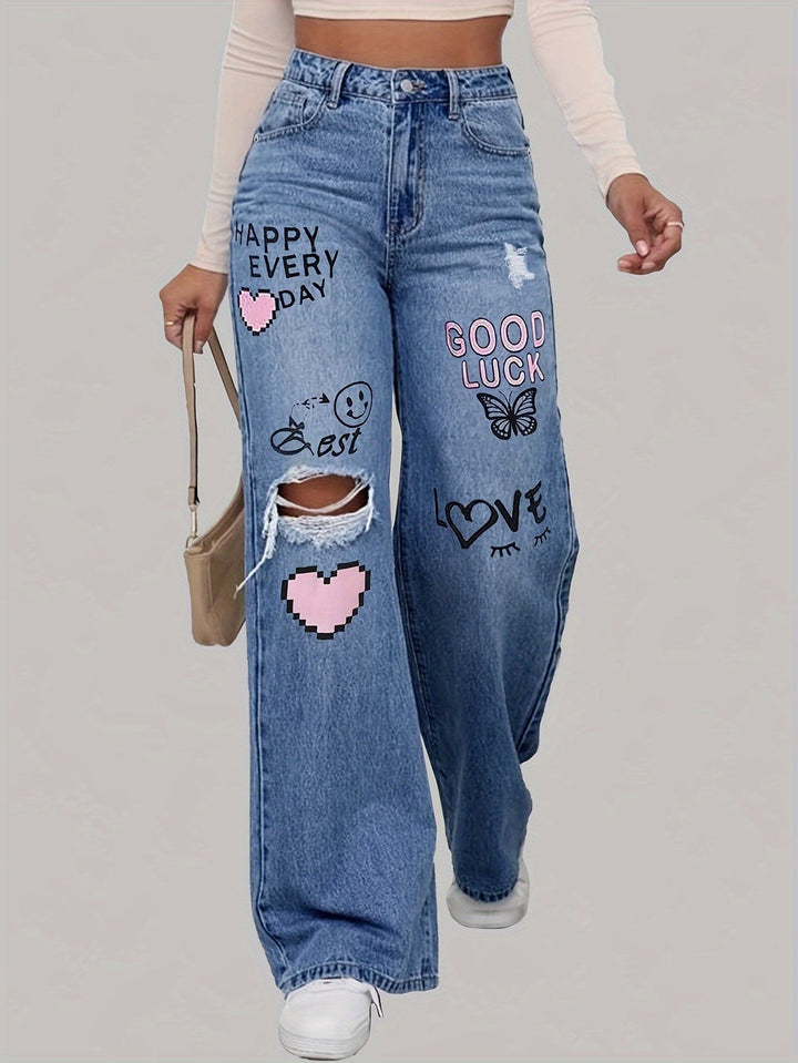 Dames Jeans met Hartjes- en Graffitiprint - Lotte