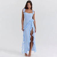 Trendy maxi jurk met ruches en chiffon voor de zomer – Amira