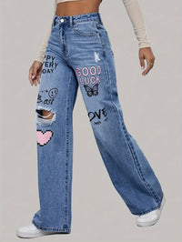 Dames Jeans met Hartjes- en Graffitiprint - Lotte