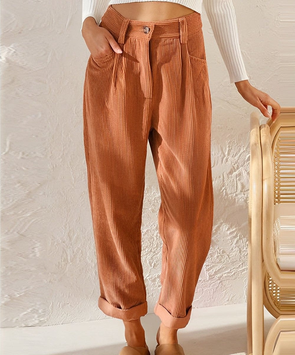 Stijlvolle Dames Corduroy Broek met Hoge Taille – Naima