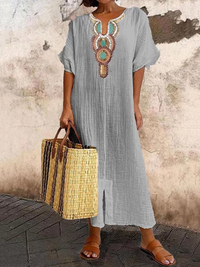Kaftan Maxi-jurk met Borduursels – Yasmin
