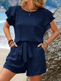 Tweedelige Set met Fladdermouwen en Losvallende Shorts – Livana