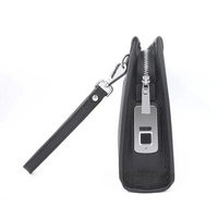 Męska kopertówka z prawdziwej skóry z zamkiem na odcisk palca – czarna