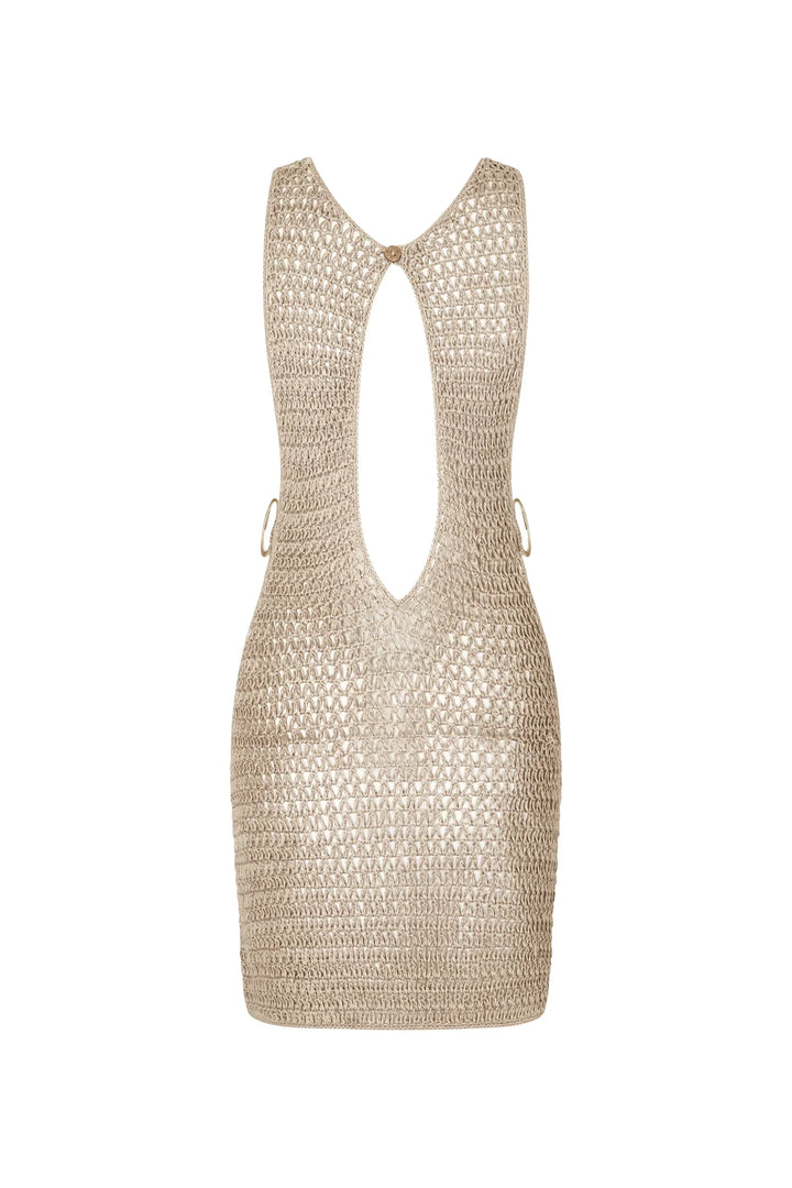 Beige Gebreide Doorschijnende Strandjurk met Luchtig Design – Kaïa