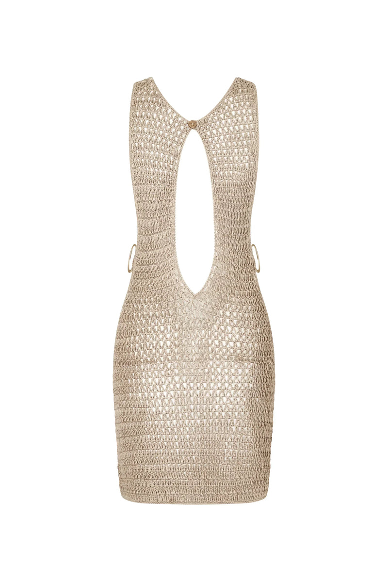 Beige Gebreide Doorschijnende Strandjurk met Luchtig Design – Kaïa