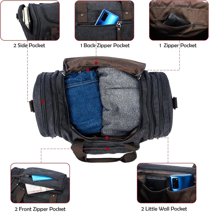 Uitbreidbare Canvas Sporttas – 40L tot 50L Reis Handbagage