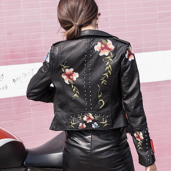 Geborduurde Dames Kunstlederen Motorjack – Eleonora