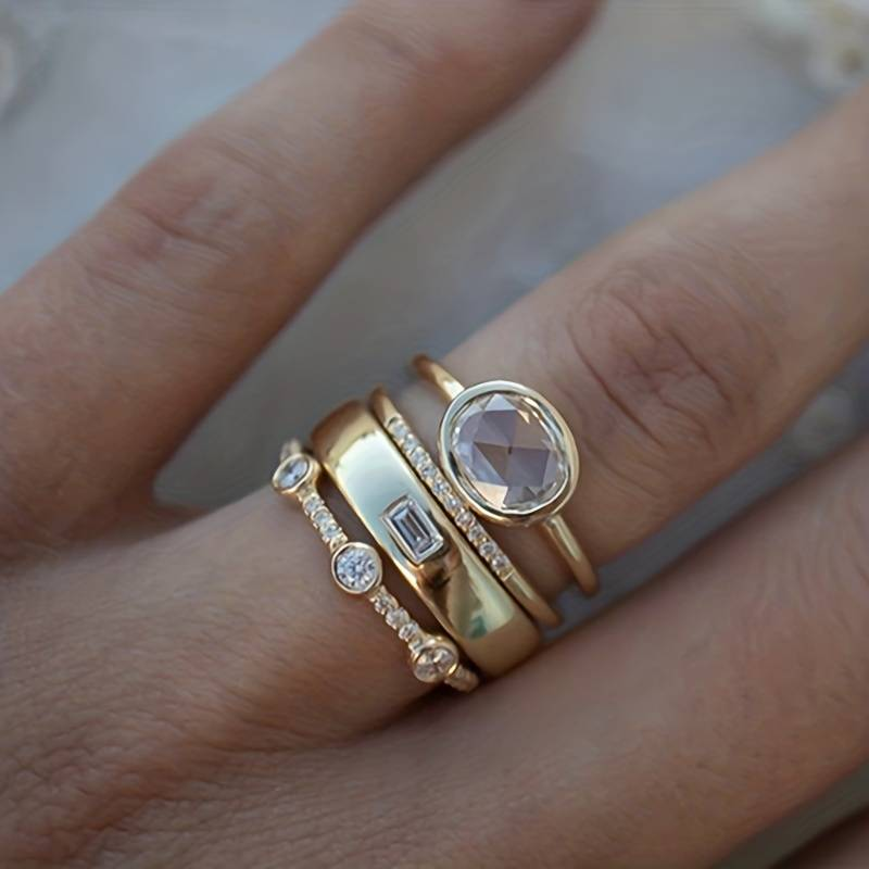 Vintage Gouden & Zirkonia Ring Set - Celestia