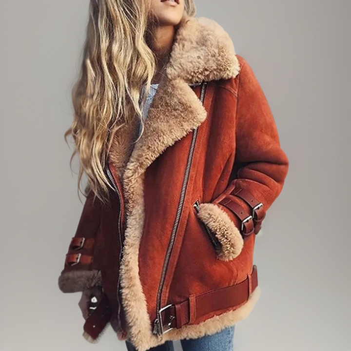 Modny płaszcz z skórzanymi klamrami dla kobiet - Juliette