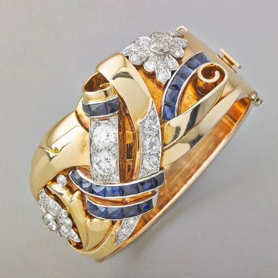 Vintage Gouden Ring met Blauwe Zirkonia - Celia