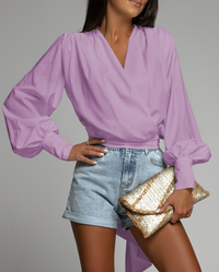 Stijlvolle V-Hals Blouse met Pofmouwen - Mireille