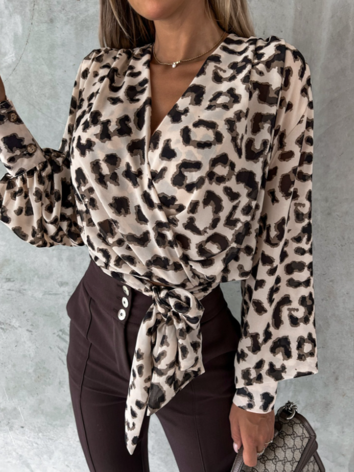 Stijlvolle V-Hals Blouse met Pofmouwen - Mireille