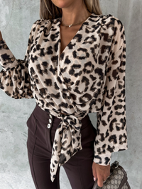 Stijlvolle V-Hals Blouse met Pofmouwen - Mireille