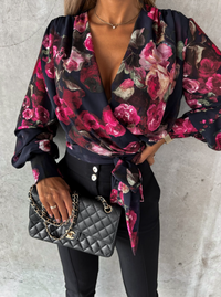Stijlvolle V-Hals Blouse met Pofmouwen - Mireille
