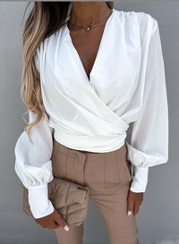 Stijlvolle V-Hals Blouse met Pofmouwen - Mireille