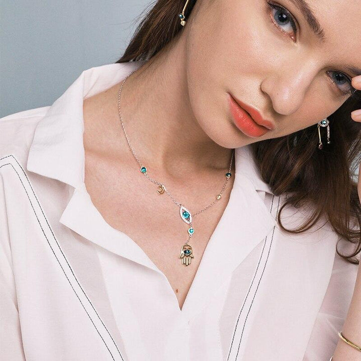 Zilveren Hamsa Kristalketting - Nayomi