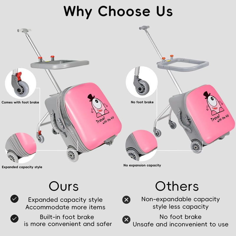 Uitbreidbare Ride-On Kinderkoffer met Opvouwbare Trolley – Rover