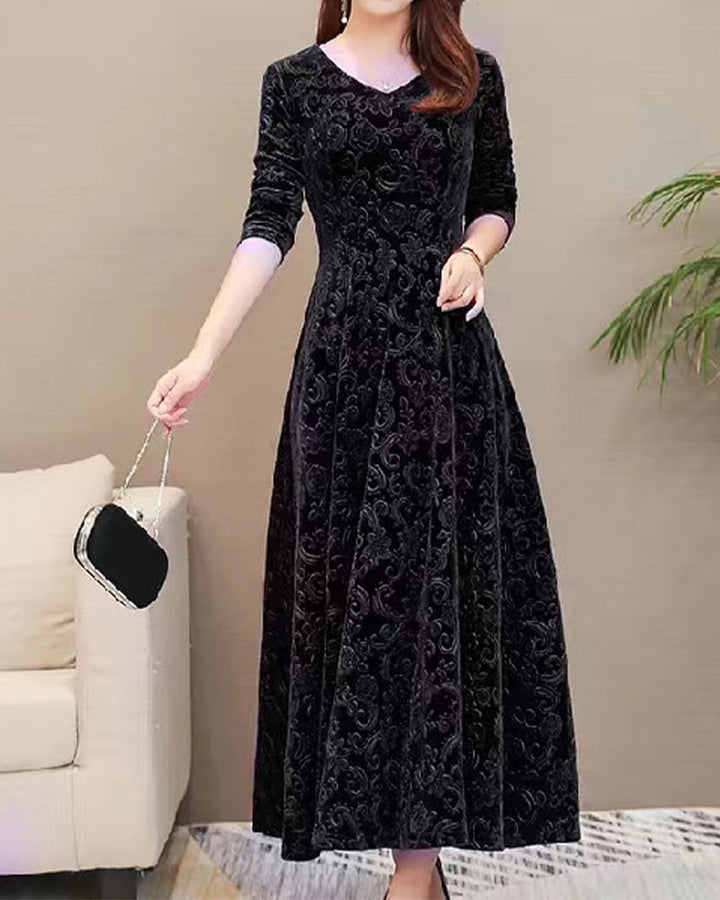 Fluwelen Midi Jurk met Lange Mouwen - Selina
