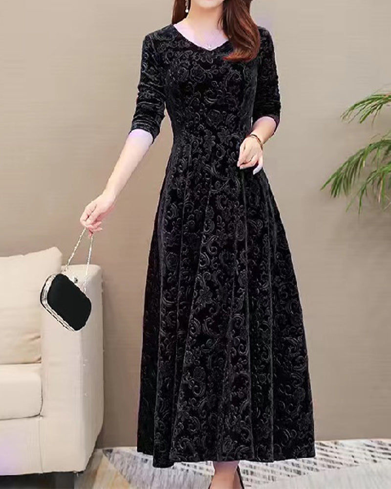 Fluwelen Midi Jurk met Lange Mouwen - Selina