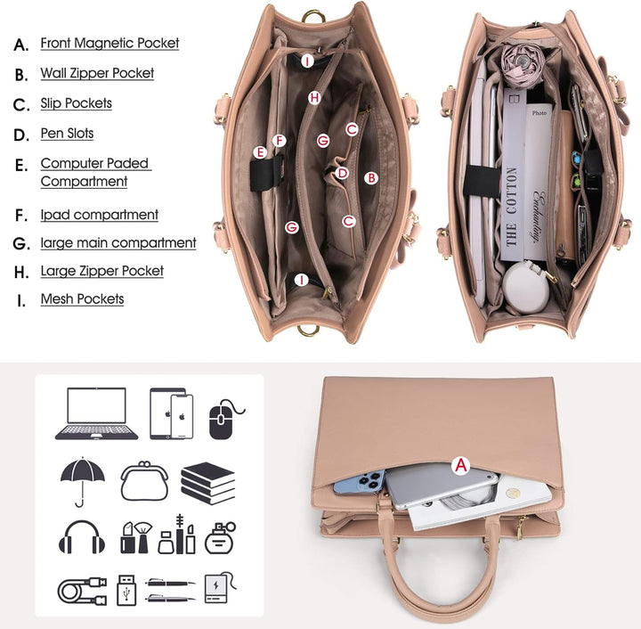 Waterdichte PU Leren Laptoptas met Multi-Pocket Ontwerp voor Dames