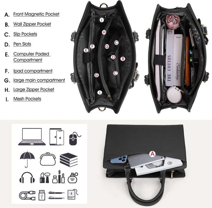 Waterdichte PU Leren Laptoptas met Multi-Pocket Ontwerp voor Dames