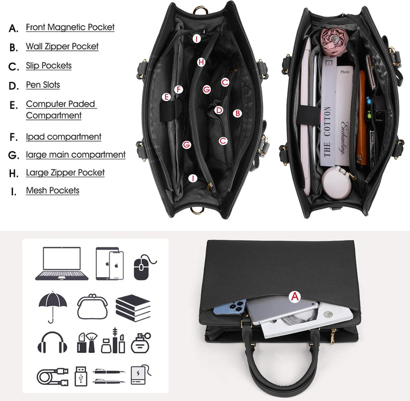 Waterdichte PU Leren Laptoptas met Multi-Pocket Ontwerp voor Dames