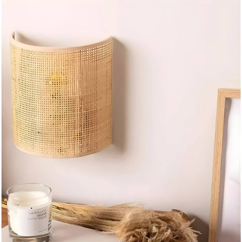 Eigentijdse Rotan Geweven Wandlamp - WeaveGlow