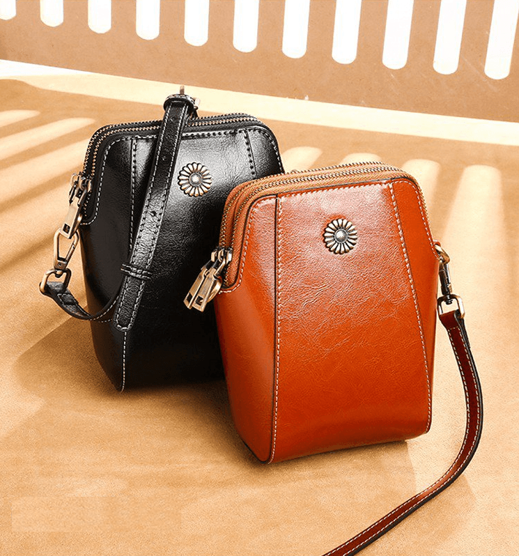 Mini Leren Crossbody Tas met Bloemdetail - Liora