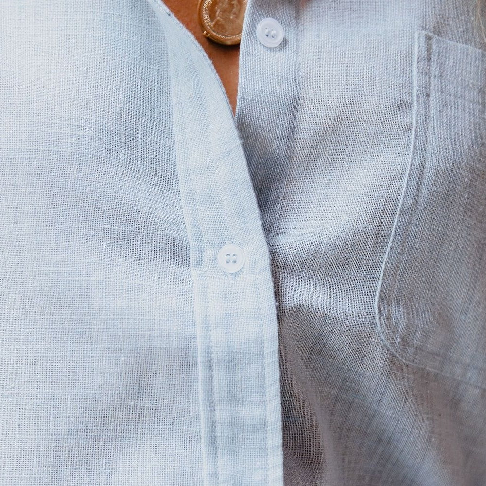 Linnen-katoenen damesblouse met borstzak en staande kraag - Malani