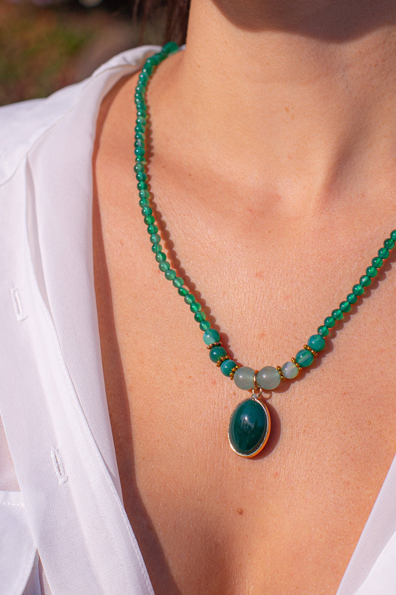 Vintage Groene Onyx Kalmerende Ketting - Elara