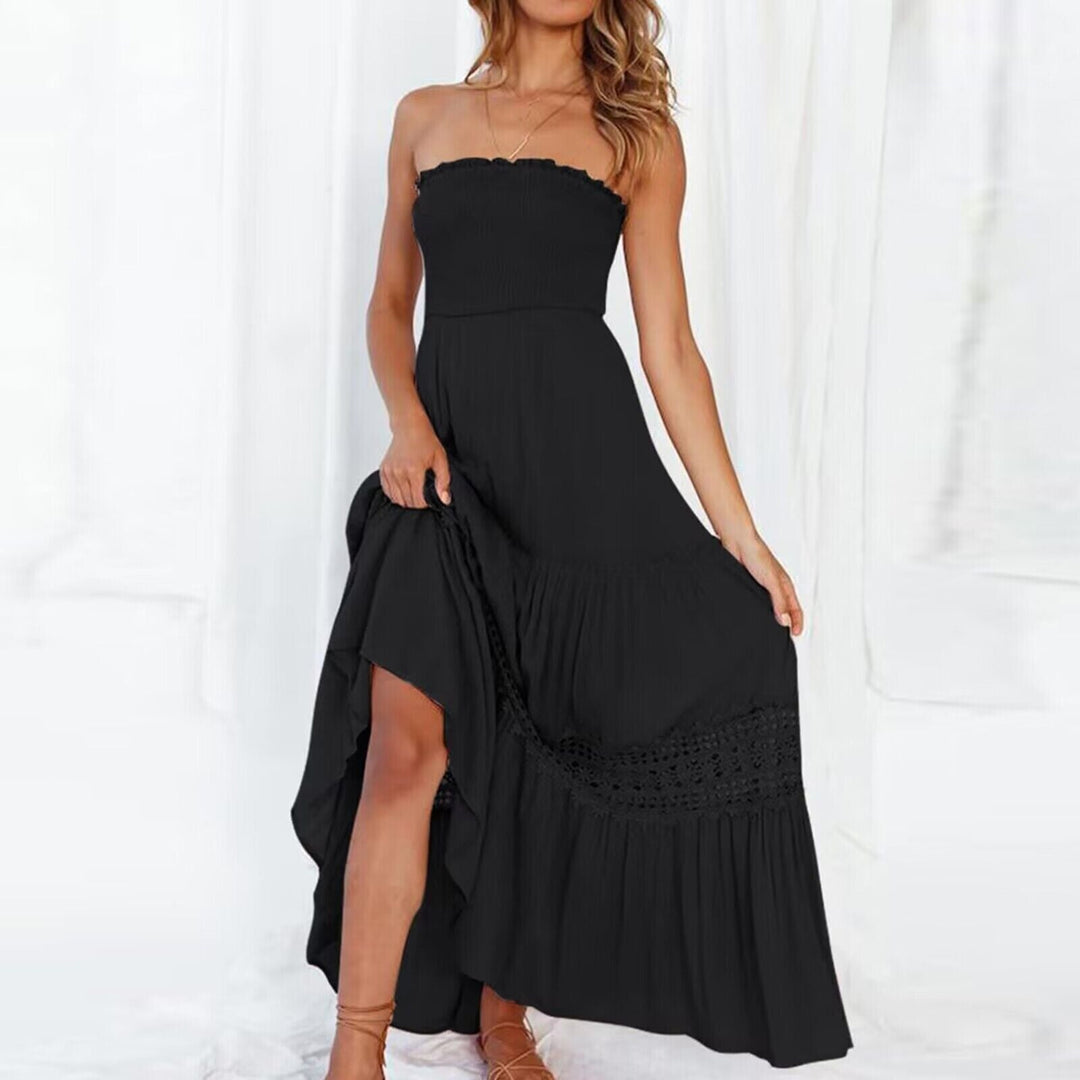 Off-Shoulder Maxi-Jurk met Kanten Details – Isaline