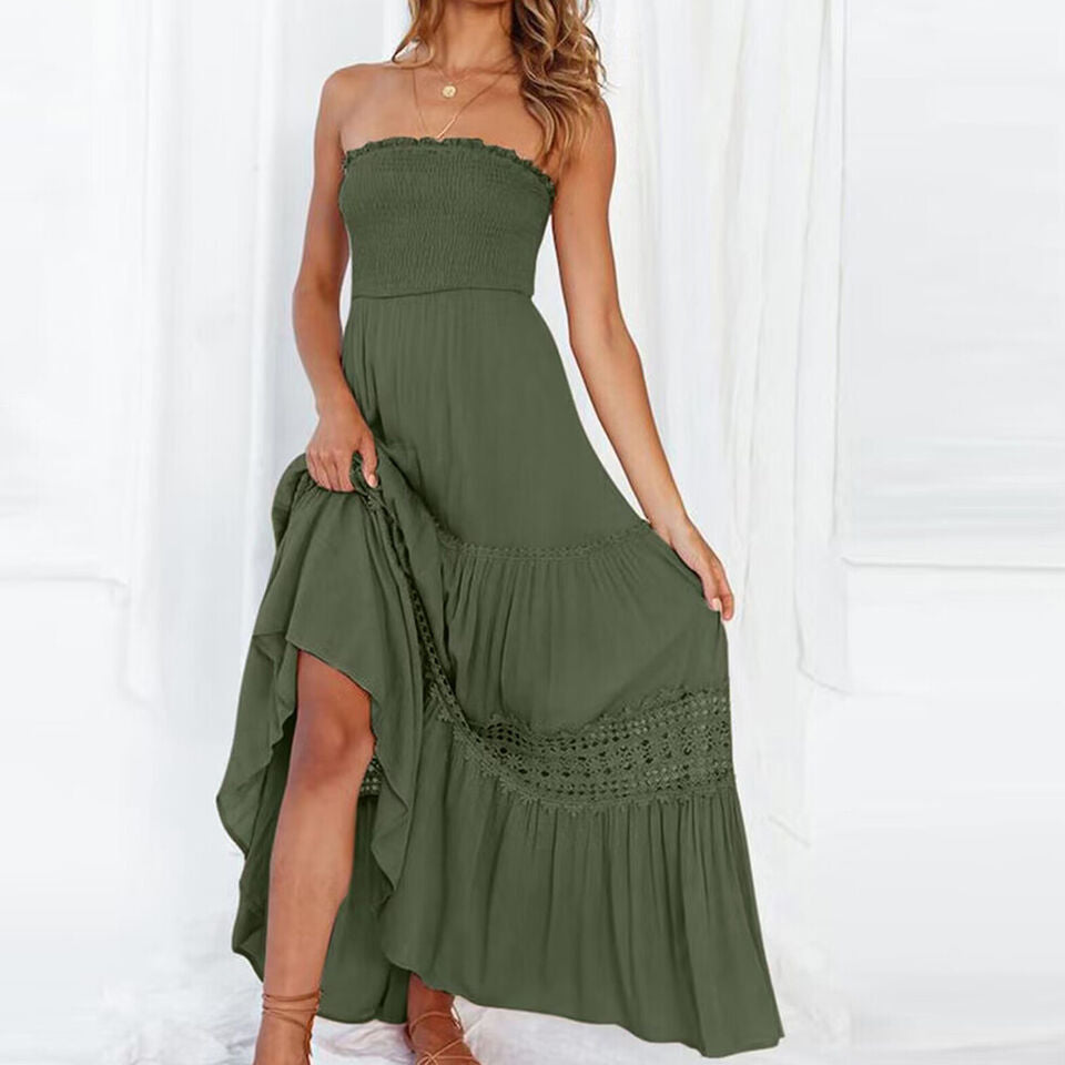 Off-Shoulder Maxi-Jurk met Kanten Details – Isaline