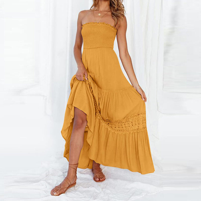 Off-Shoulder Maxi-Jurk met Kanten Details – Isaline