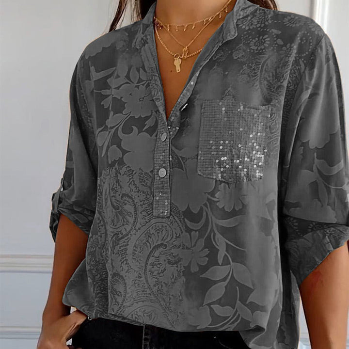 Modieuze dames blouse met V-hals en knoopsluiting – Amaya