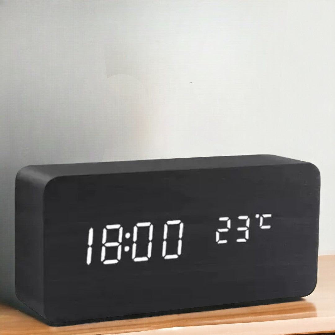 Houten LED Wekker met Spraakbesturing - EcoClock