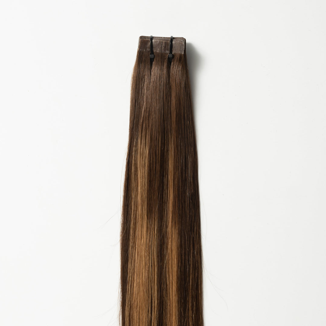 Tape-in Hairextensions – Veloura Tape (Warm Brown Balayage 2+7)