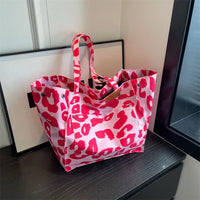 Oversized Canvas Schoudertas met Luipaardprint - Lila