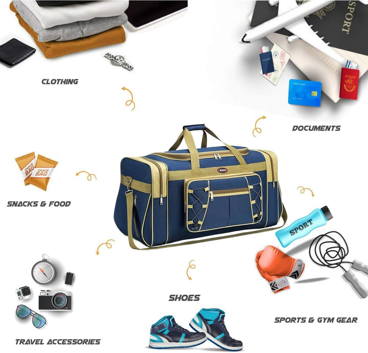 65L Opvouwbare Reis Duffle Bag – Lichtgewicht Oxford Katoen met Vakken