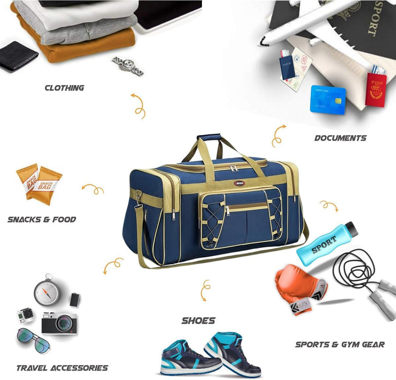 65L Opvouwbare Reis Duffle Bag – Lichtgewicht Oxford Katoen met Vakken
