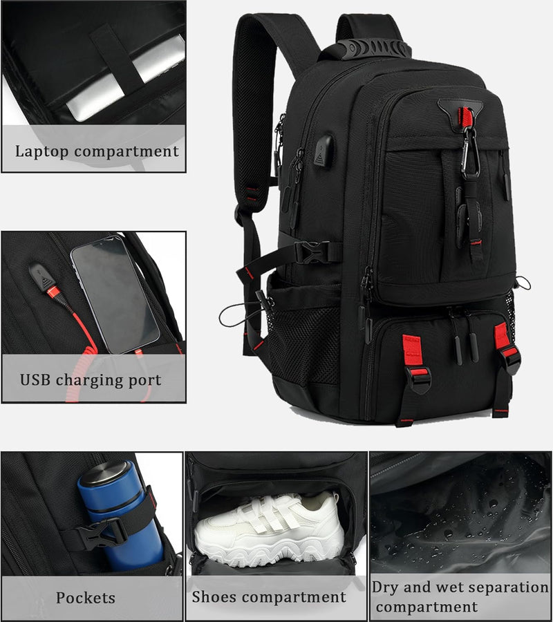 60L Waterdichte Laptoprugzak met USB Poort & Schoenvak