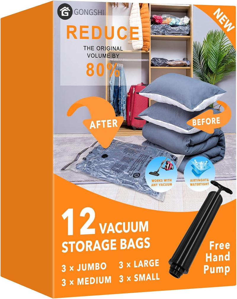 Vacuum Opbergzakken Set met Handpomp – Multi-Size Ruimtebesparend