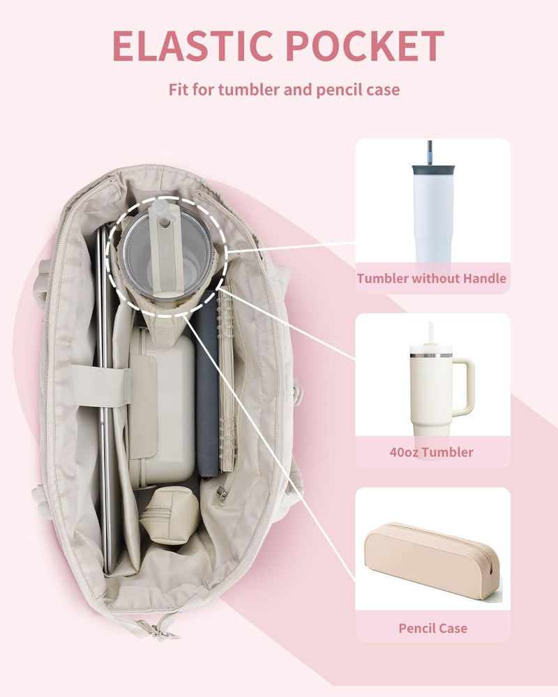 Gewatteerde Puffer Schoudertas met Bekerhouder & Laptop Sleeve voor Reizen en Werk