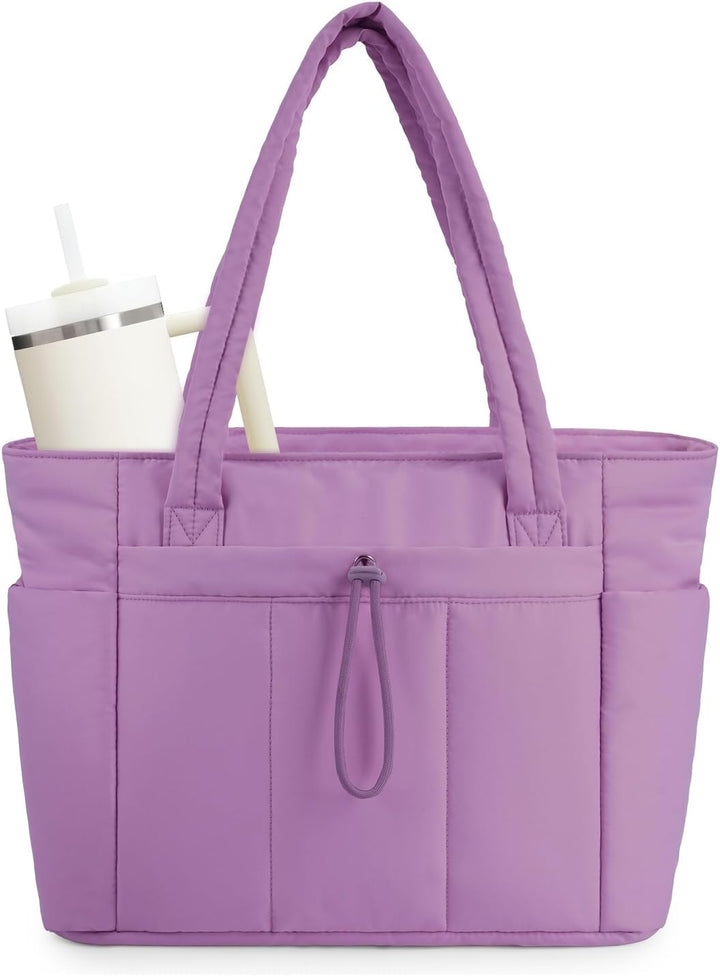 Gewatteerde Puffer Schoudertas met Bekerhouder & Laptop Sleeve voor Reizen en Werk