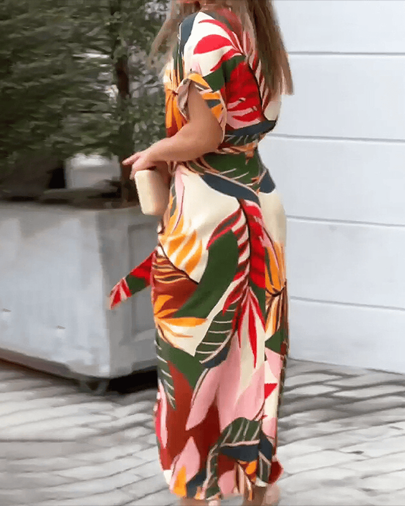Zomerse Maxi-jurk met Kraag en Bandplooi – Mirella