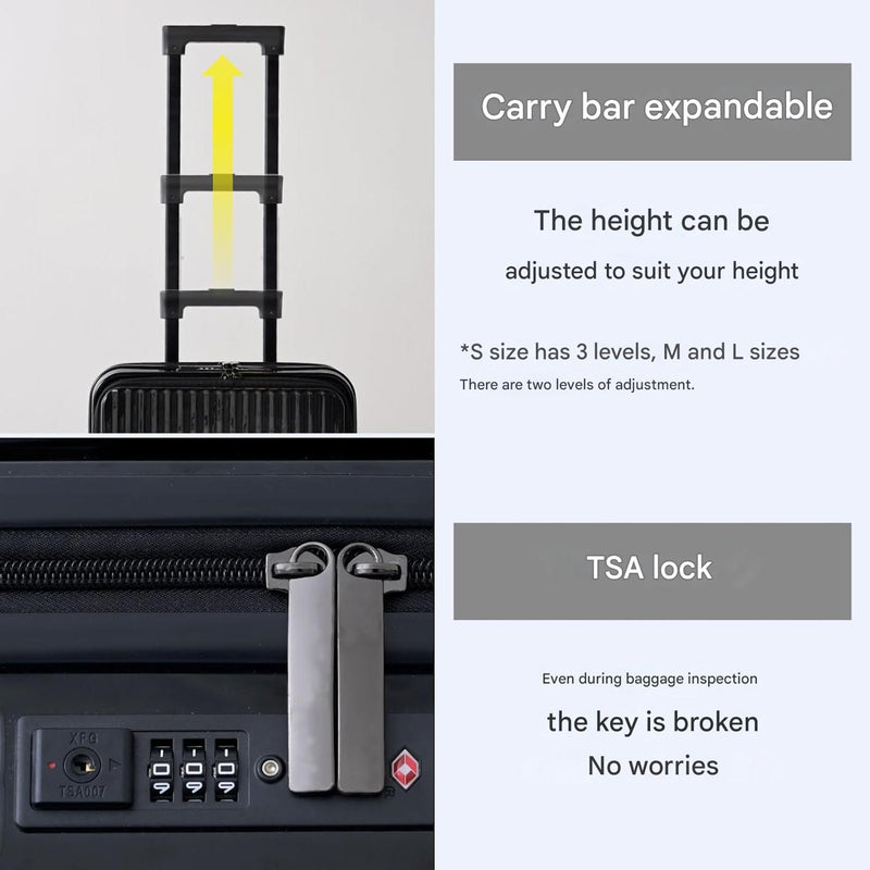 Front-Opening Carry-On Koffer met USB-poort en Drinkhouder