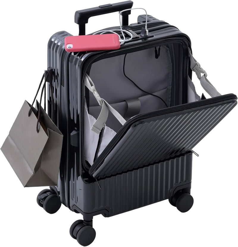 Front-Opening Carry-On Koffer met USB-poort en Drinkhouder